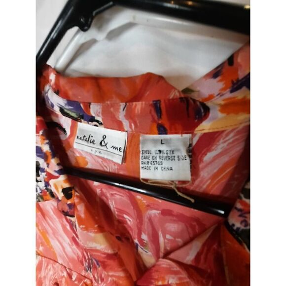 Natalie + Me Pure Silk Button Up Floral Watercolor Art Button Front L Large - Picture 3 of 6